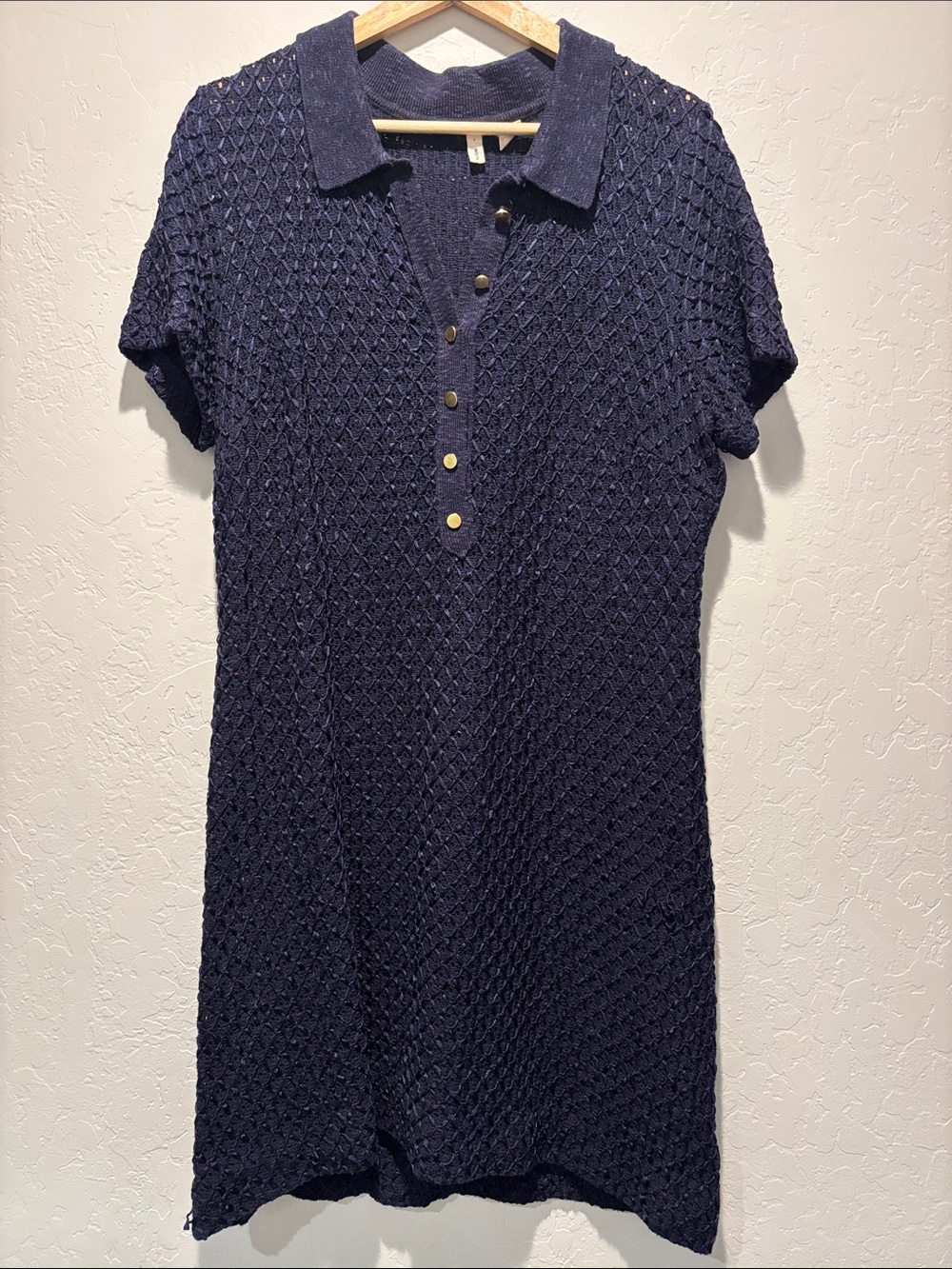 Anthropologie Moth Navy Crochet Knit Polo Dress